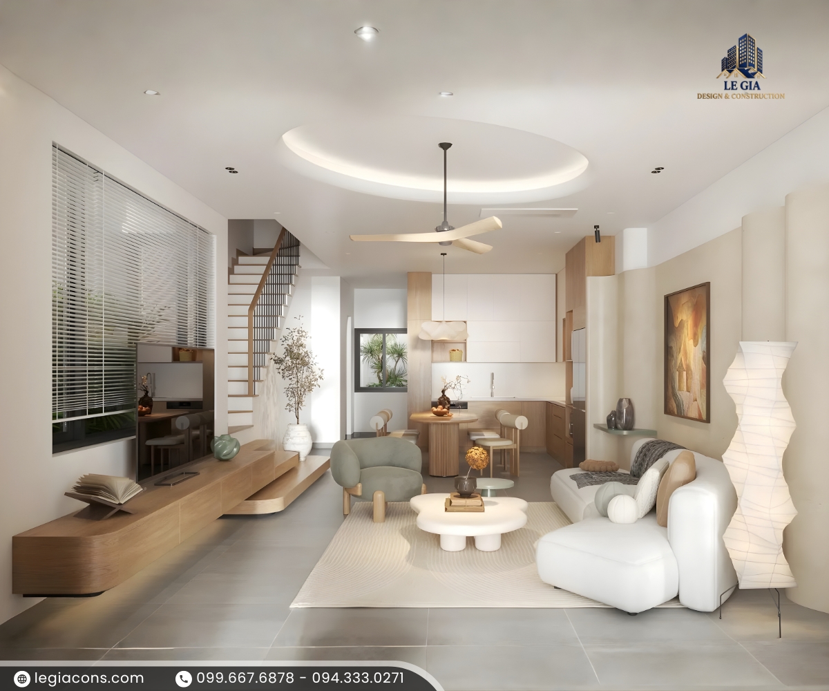 Phòng khách mẫu nhà phố 3 tầng hiện đại