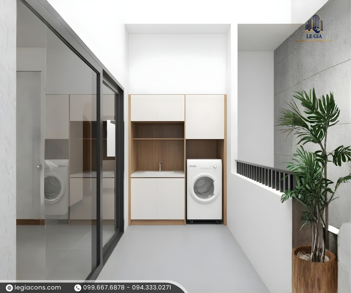 Phòng giặt phơi đồ mẫu nhà phố 3 tầng hiện đại